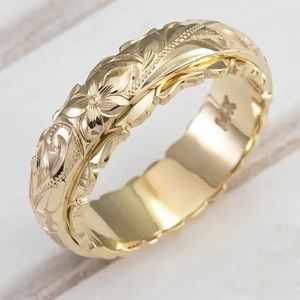 Hawaiian Heirloom Heritage Scroll 14K Gold Plated Plumeria Ring